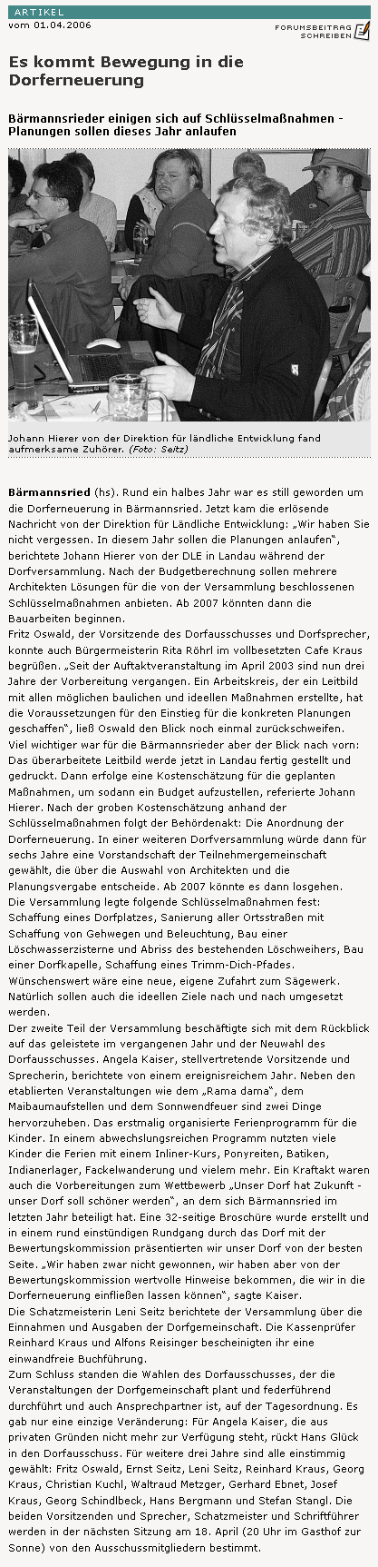 Bericht im Viechtacher-Bayerwald Bote vom 1. April 2006